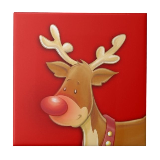 Azulejo De Cerámica los renos de la nariz roja (Frente)