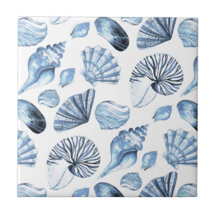 Azulejo De Cerámica Los Seashells modelan en casa de playa azul
