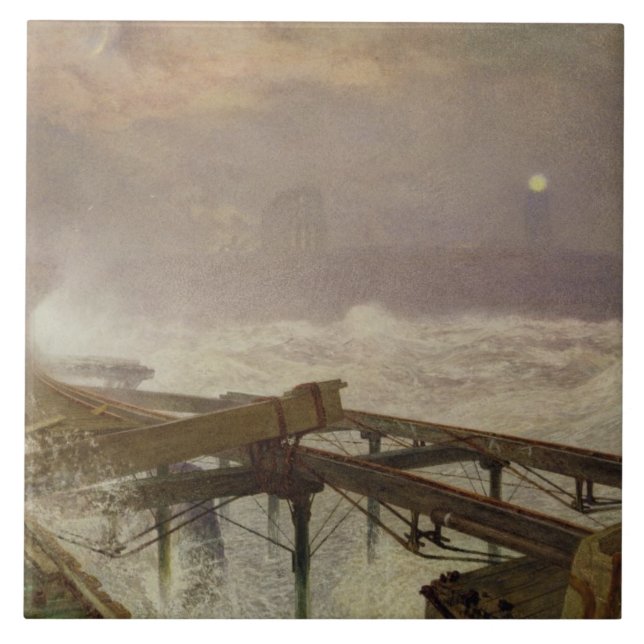 Azulejo De Cerámica Luces azules, embarcadero de Teignemouth - (Frente)