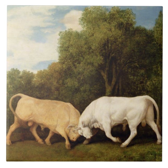 Azulejo De Cerámica Lucha de toros de George Stubbs el |, 1786 (aceite (Frente)