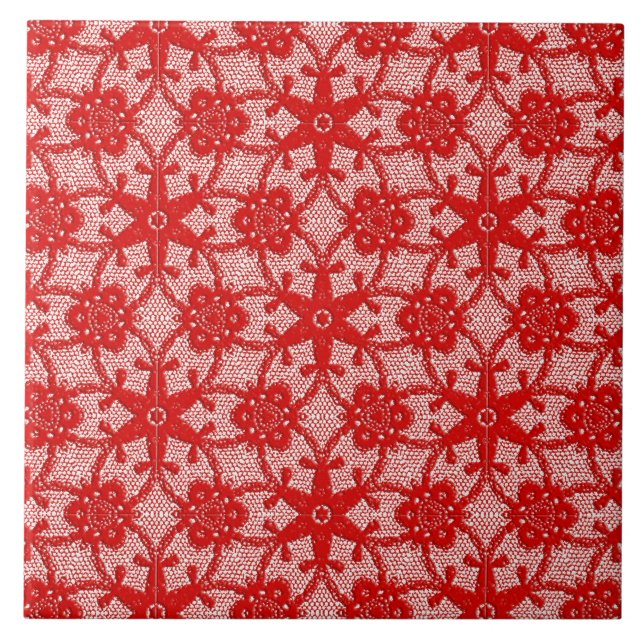 Azulejo De Cerámica Lugar antiguo - rojo profundo y blanco (Frente)