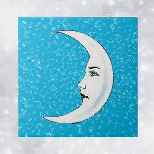 Azulejo De Cerámica Luna creciente vintage cara blanca estrellas blanc