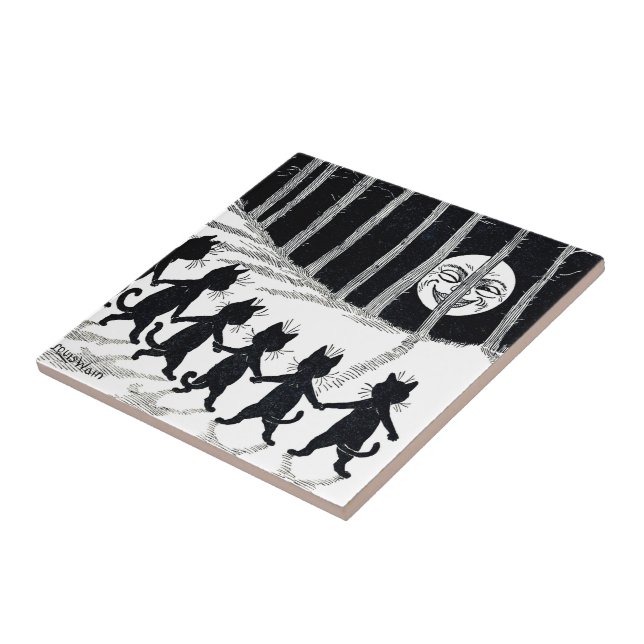 Azulejo De Cerámica Luna Llena y gatos, Louis Wain (Lado)