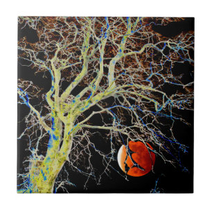 Azulejo De Cerámica Luna Roja en ascenso