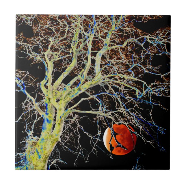 Azulejo De Cerámica Luna Roja en ascenso (Frente)