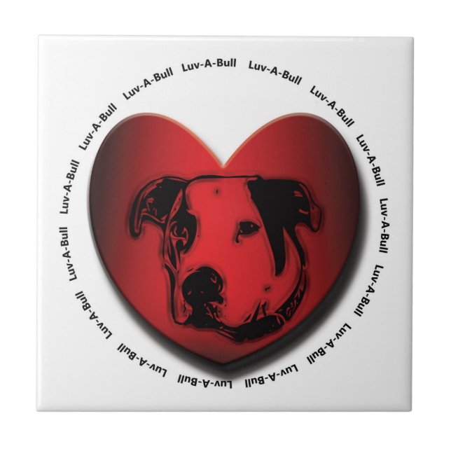 Azulejo De Cerámica Luv-A-Bull Bulldog americano Pit Bull Heart (Frente)