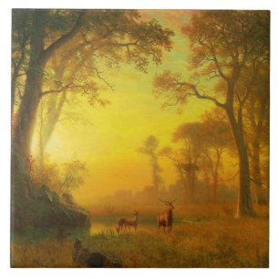 Azulejo De Cerámica Luz de Albert Bierstadt en el bosque