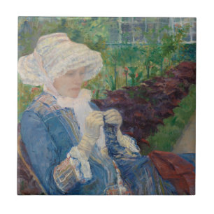 Azulejo De Cerámica Lydia Crocheting en el jardín en margoso