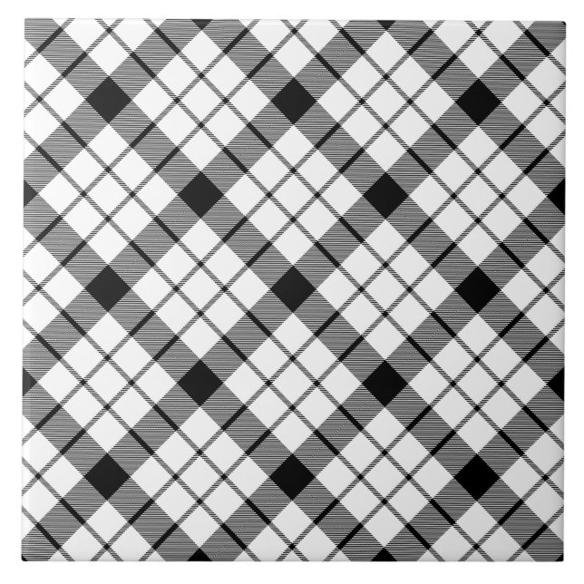 Azulejo De Cerámica MacFarlane tartan blanco negro plaid (Frente)