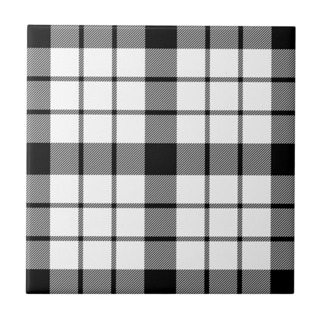 Azulejo De Cerámica MacFarlane tartan blanco negro plaid (Frente)