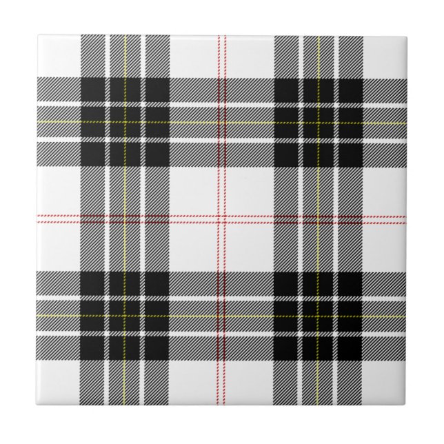 Azulejo De Cerámica MacPherson tartan blanco negro plaid (Frente)