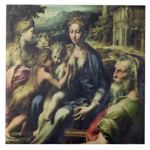 Azulejo De Cerámica Madonna con el santo Zacharias, c.1527-30 (aceite