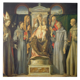 Azulejo De Cerámica Madonna Enthroned, 1480 (el aceite en el panel)