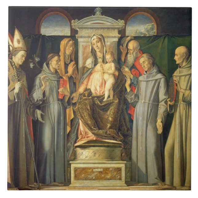 Azulejo De Cerámica Madonna Enthroned, 1480 (el aceite en el panel) (Frente)