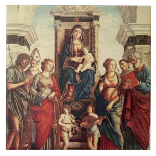 Azulejo De Cerámica Madonna y niño con los santos
