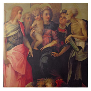 Azulejo De Cerámica Madonna y niño con los santos, c.1518 (aceite en