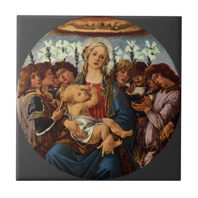 Azulejo De Cerámica Madonna y niño con ocho ángulos de Botticelli (Frente)