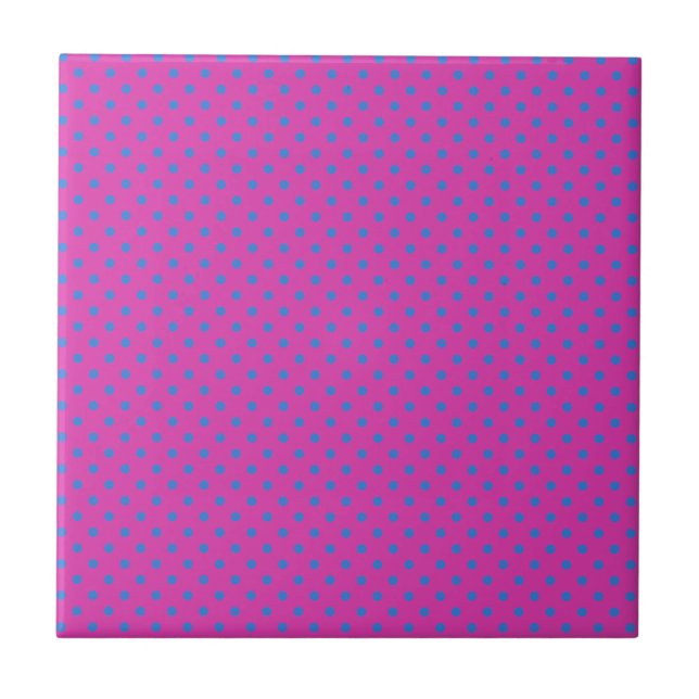 Azulejo De Cerámica Magenta, puntos de polka azul (Frente)