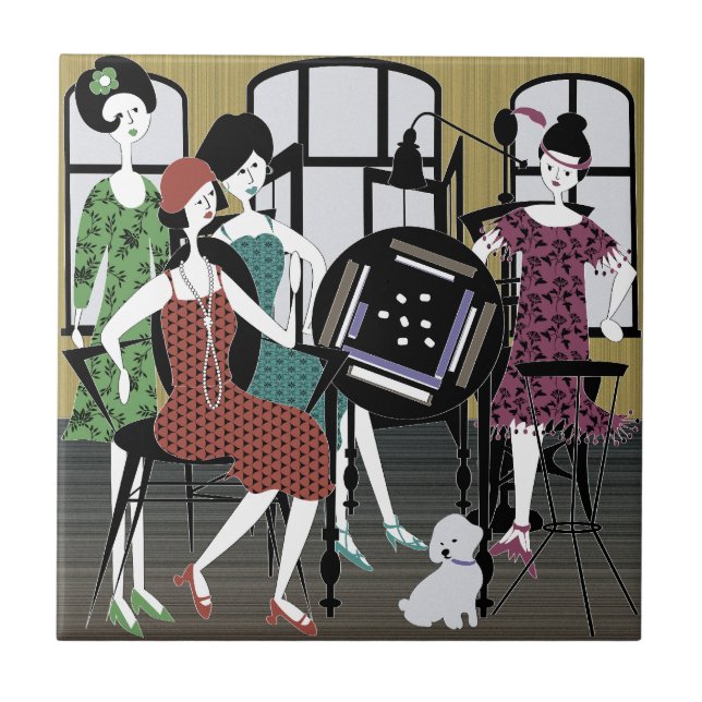 Azulejo De Cerámica Mah Jongg Flappers Dog Tile (Frente)