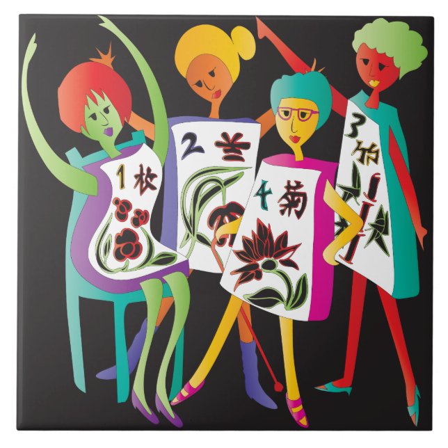 Azulejo De Cerámica Mah Jongg Flower Dance (Frente)