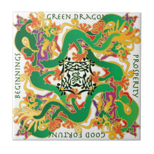 Azulejo De Cerámica Mah Jongg Green Dragon Tile