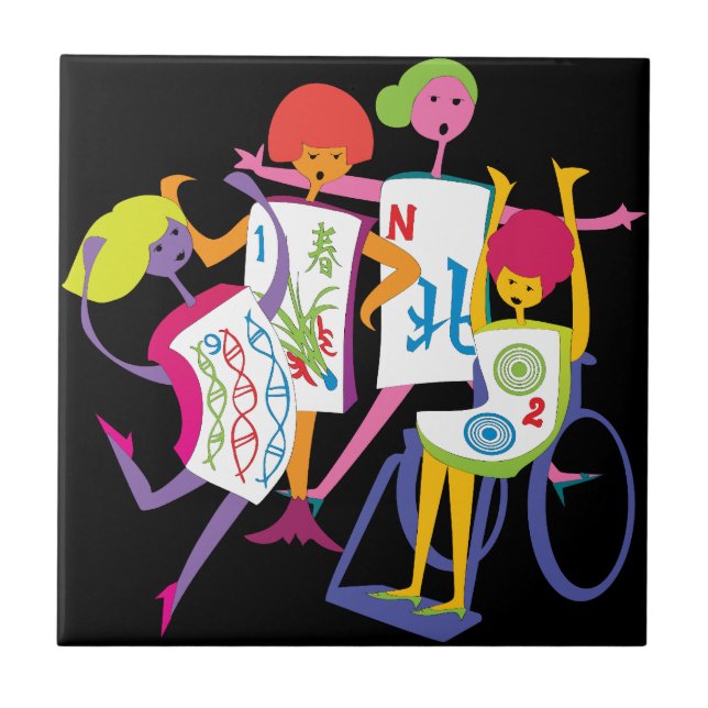Azulejo De Cerámica Mah Jongg Happy Dance Black Tile (Frente)