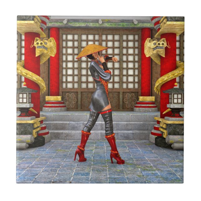 Azulejo De Cerámica Maiden, guerrero asiático (Frente)