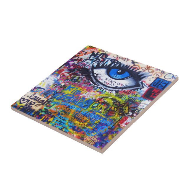 Azulejo De Cerámica Mal de ojo azul de la pintada (Lado)