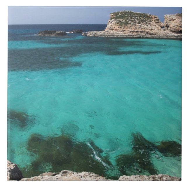 Azulejo De Cerámica Malta, isla de Comino, laguna azul (Frente)