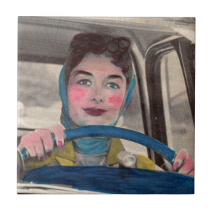 Azulejo De Cerámica Mamá al volante de los años 50