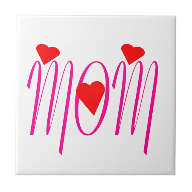 Azulejo De Cerámica Mamá con corazones rojos (Frente)