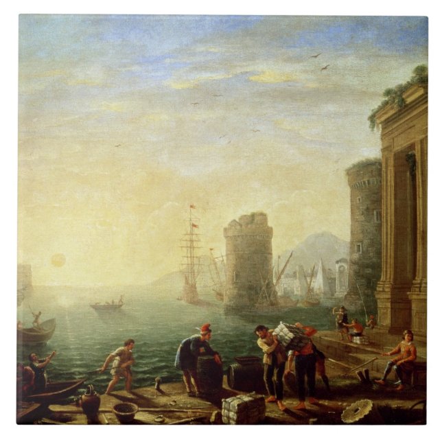 Azulejo De Cerámica Mañana en el puerto, 1640 (aceite en lona) (Frente)