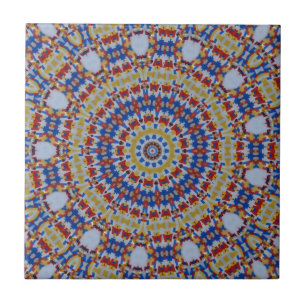 Azulejo De Cerámica Mandala amarillo azul