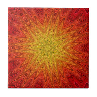 Azulejo De Cerámica Mandala anaranjada y amarilla de Sun/de la