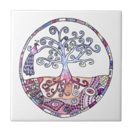 Azulejo De Cerámica Mandala - árbol de la vida en paraíso