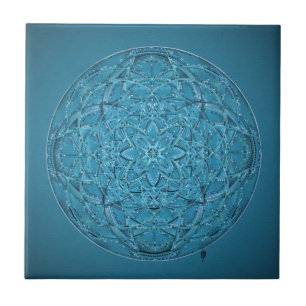 Azulejo De Cerámica Mandala azul dibujada mano de encargo