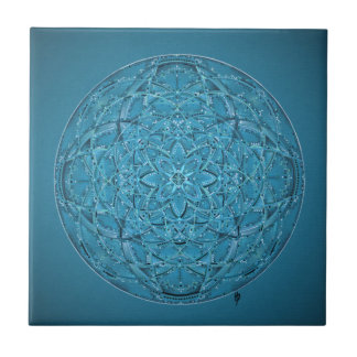 Azulejo De Cerámica Mandala azul dibujada mano de encargo