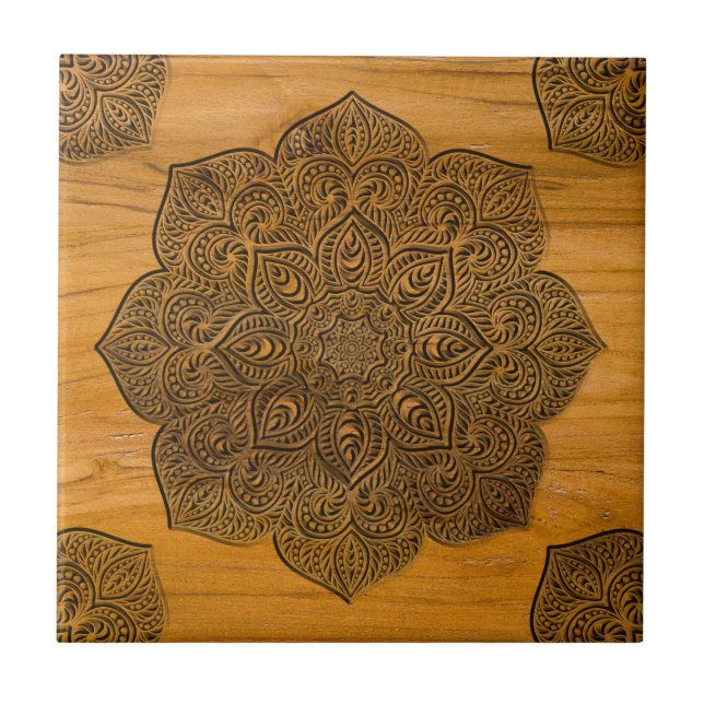 Azulejo De Cerámica Mandala de madera (Frente)
