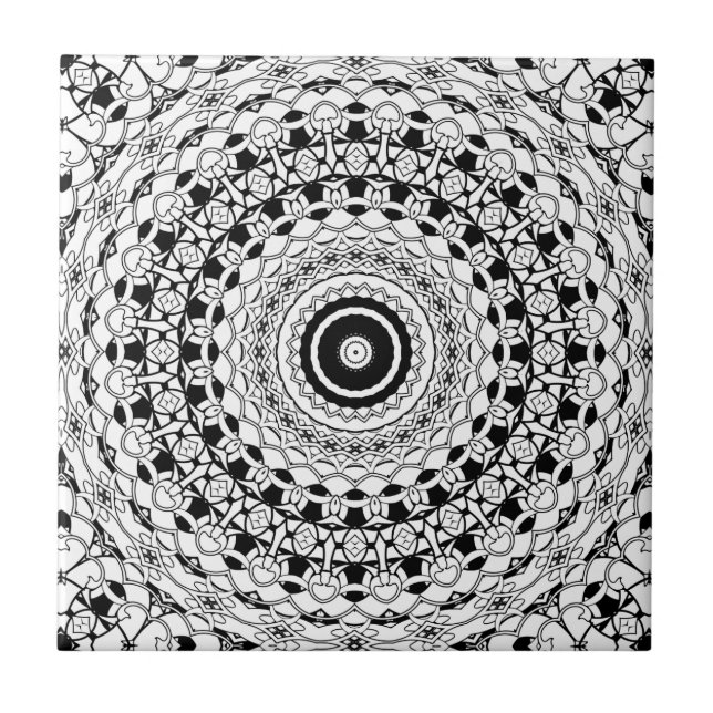 Azulejo De Cerámica Mandala en blanco y negro (Frente)