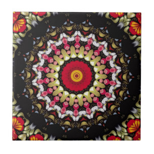 Azulejo De Cerámica Mandalá Mágico Negro y Rojo