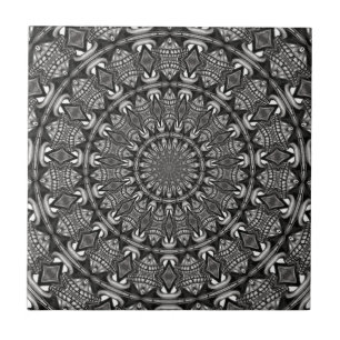 Azulejo De Cerámica Mandalá Monocromo