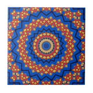 Azulejo De Cerámica Mandalá naranja azul