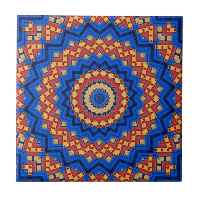 Azulejo De Cerámica Mandalá naranja azul (Frente)