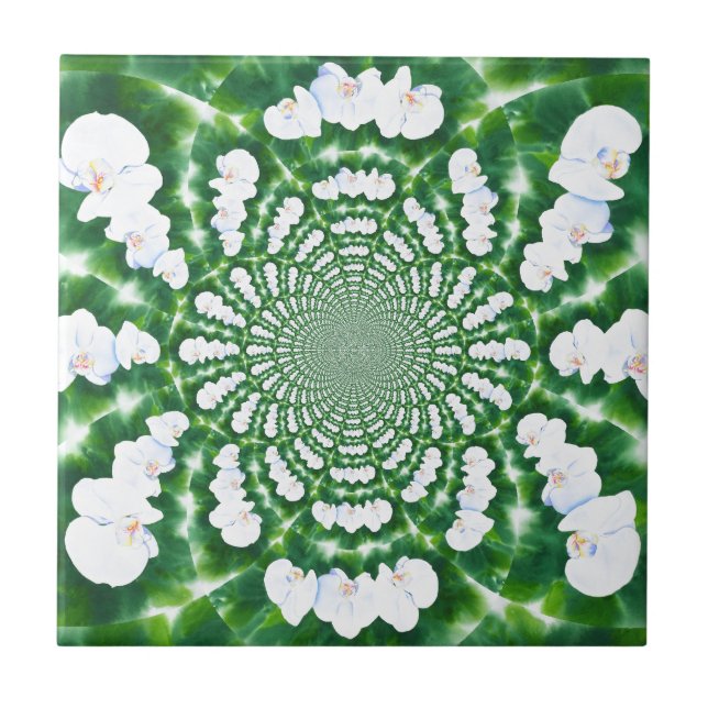 Azulejo De Cerámica Mandala Orquídea Blanca (Frente)