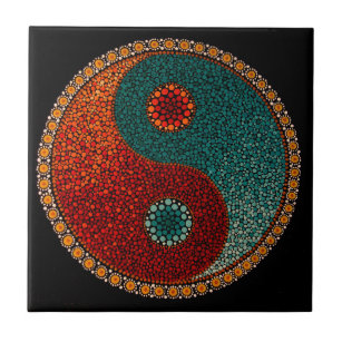 Azulejo De Cerámica Mandala pintada a mano de Yin Yang