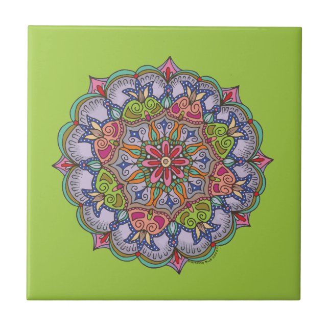 Azulejo De Cerámica Mandala púrpura (Frente)