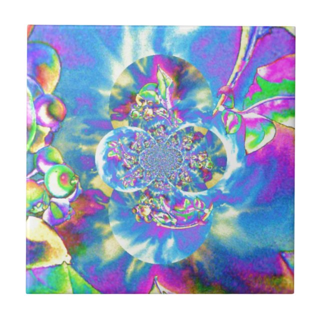 Azulejo De Cerámica Mandala solar de Blueberry (Frente)