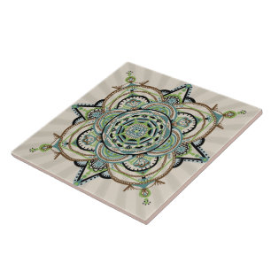 Azulejo De Cerámica Mandala verde