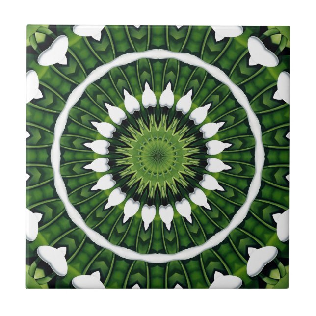 Azulejo De Cerámica Mandala verde tropical (Frente)