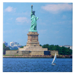Azulejo De Cerámica Manhattan - Velero junto a la Estatua de la Libert
